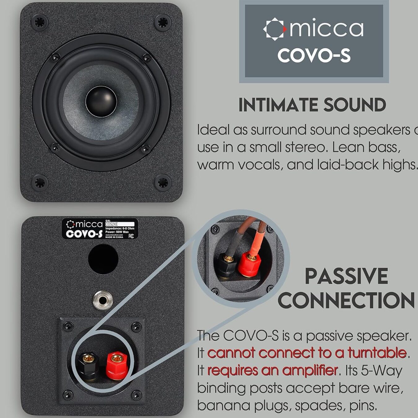 Micca COVO-S Altavoces pasivos de estantería de 2 vías, se requiere amplificador...