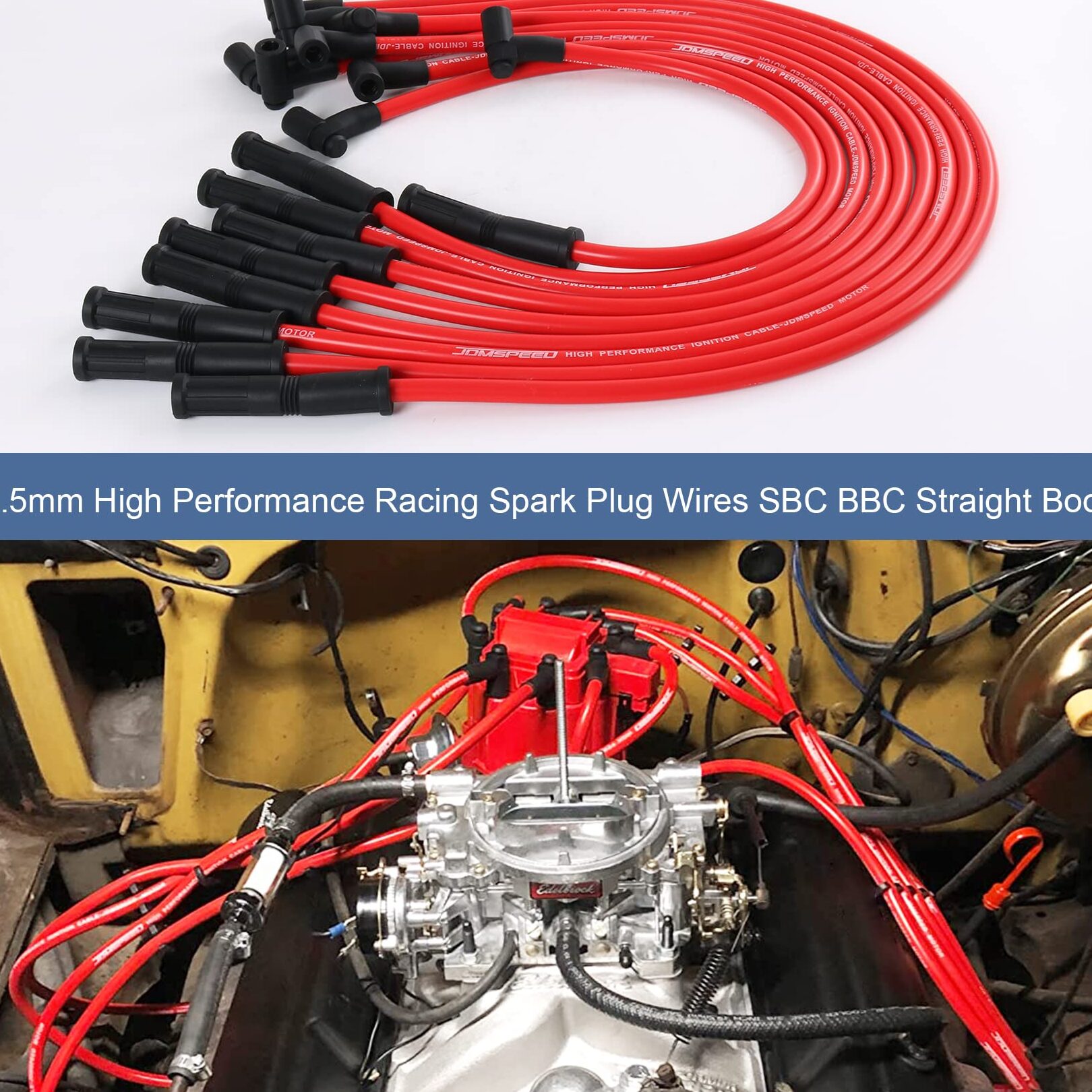 JDMSPEED Nuevo juego de cables de bujía HEI 90 a rectos compatibles con SBC BBC 350 383 400 454 V8 0.413 in