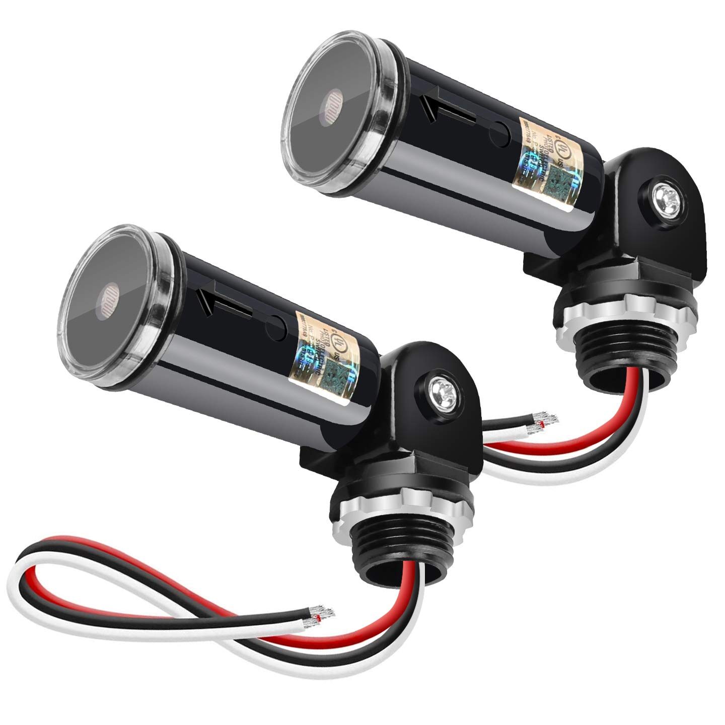 Paquete de 2 sensores de fotocélula de atardecer a amanecer para luces exteriores, interruptor fotoeléctrico de 120-277 V, sensor de luz LED con certificación UL cableado, foto impermeable IP65...