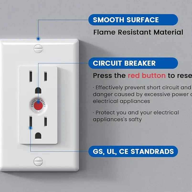 Receptáculo de toma de corriente eléctrica, toma de pared de 15 amperios para sobrecarga...