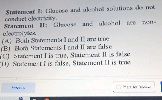 Declaración I Las soluciones de glucosa y alcohol sí lo hacen |