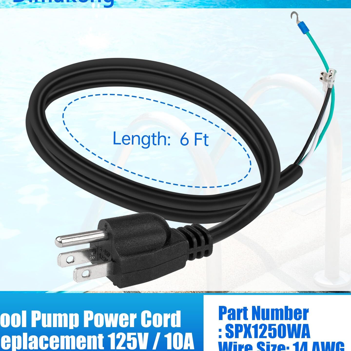 Cable de alimentación de bomba de filtro de piscina SPX1250WA, repuesto para bombas Hayward Power Flo SP1500 y Power Flo II SP1700, series Perflex DE y ASL...